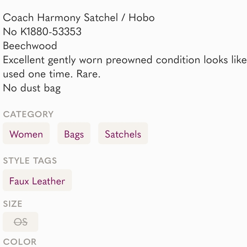 Coach 1941 Harmony Bag Tan Creamy White colorblock purple suede interior - Picture 16 of 16